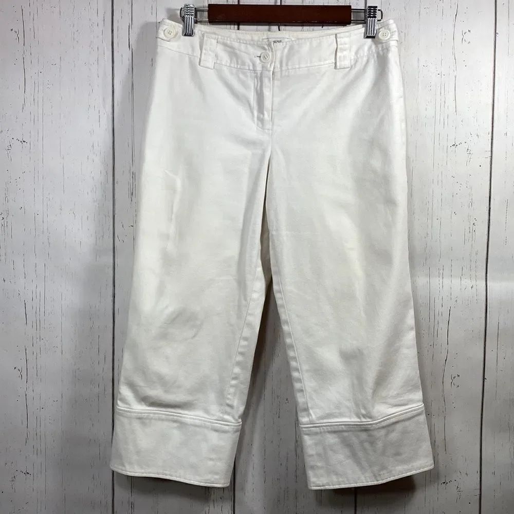 Loft Marisa White Cropped Pants Size 4 Lace Up Hem Career Casual Coastal